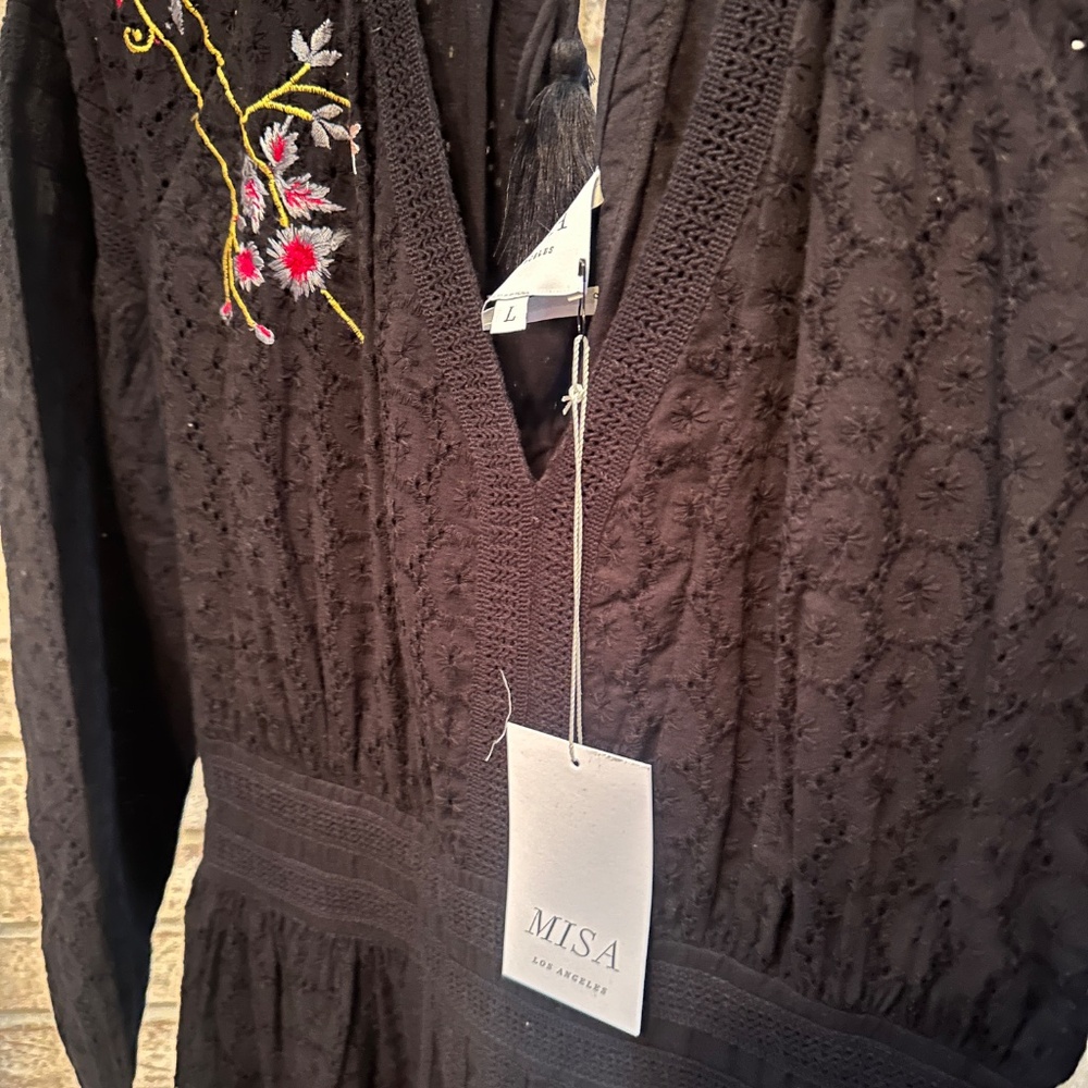 NEW Misa Black Eyelet Floral Maxi Dress - Women's Large - Picture 4 of 5
